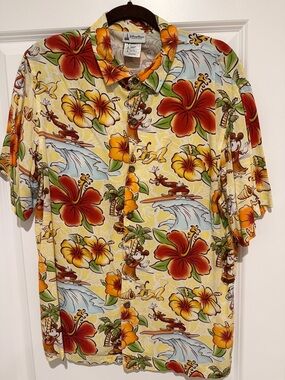 Disney Yellow Tropical Mickey Hawaiian Button-Down Shirt